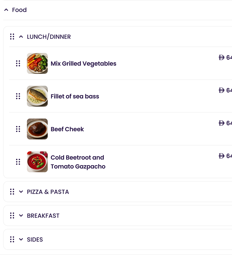 Customize Menu & Tables